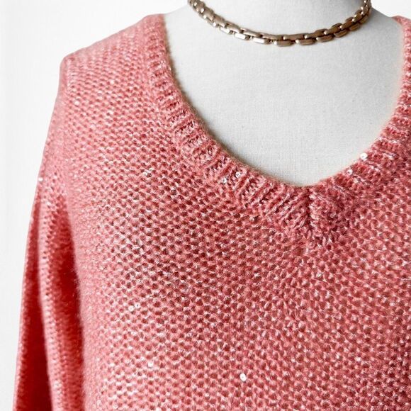 Vintage Y2K Apt. 9 Pink Sequin V-Neck Pullover Knit Sweater Top Size S - Picture 7 of 7